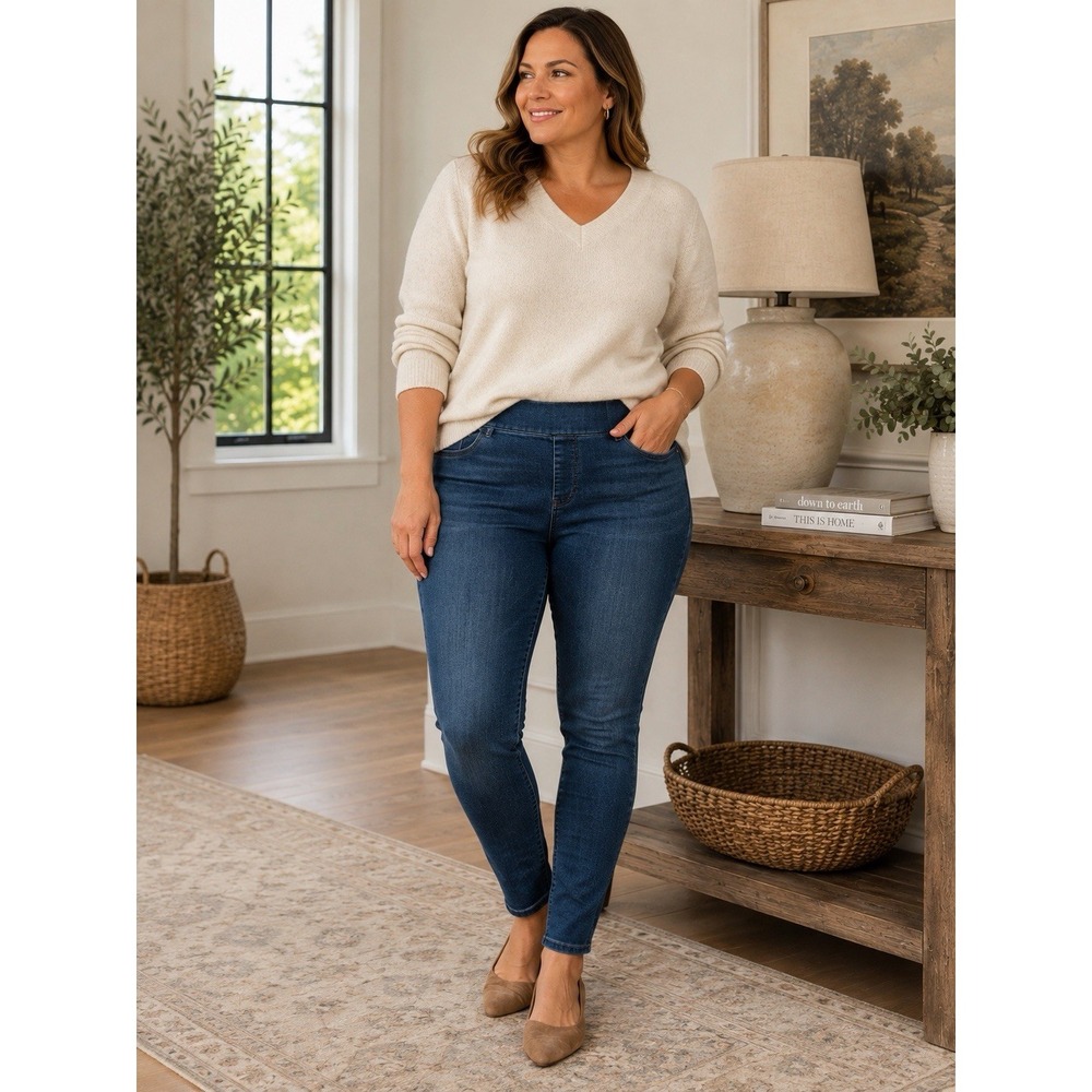Chico's Pull On Jeggings Women's 2R 12R Dark Wash Stretch Denim Jeans